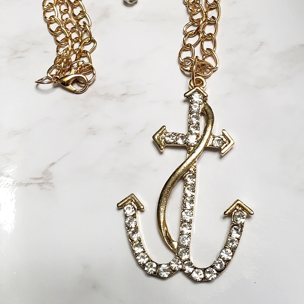 Gold Chain Anchor Necklace with Cubic Zirconia